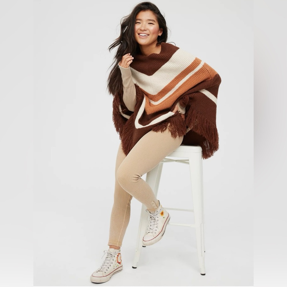 Offline By Aerie Pullover Sweater Poncho Brown, One Size